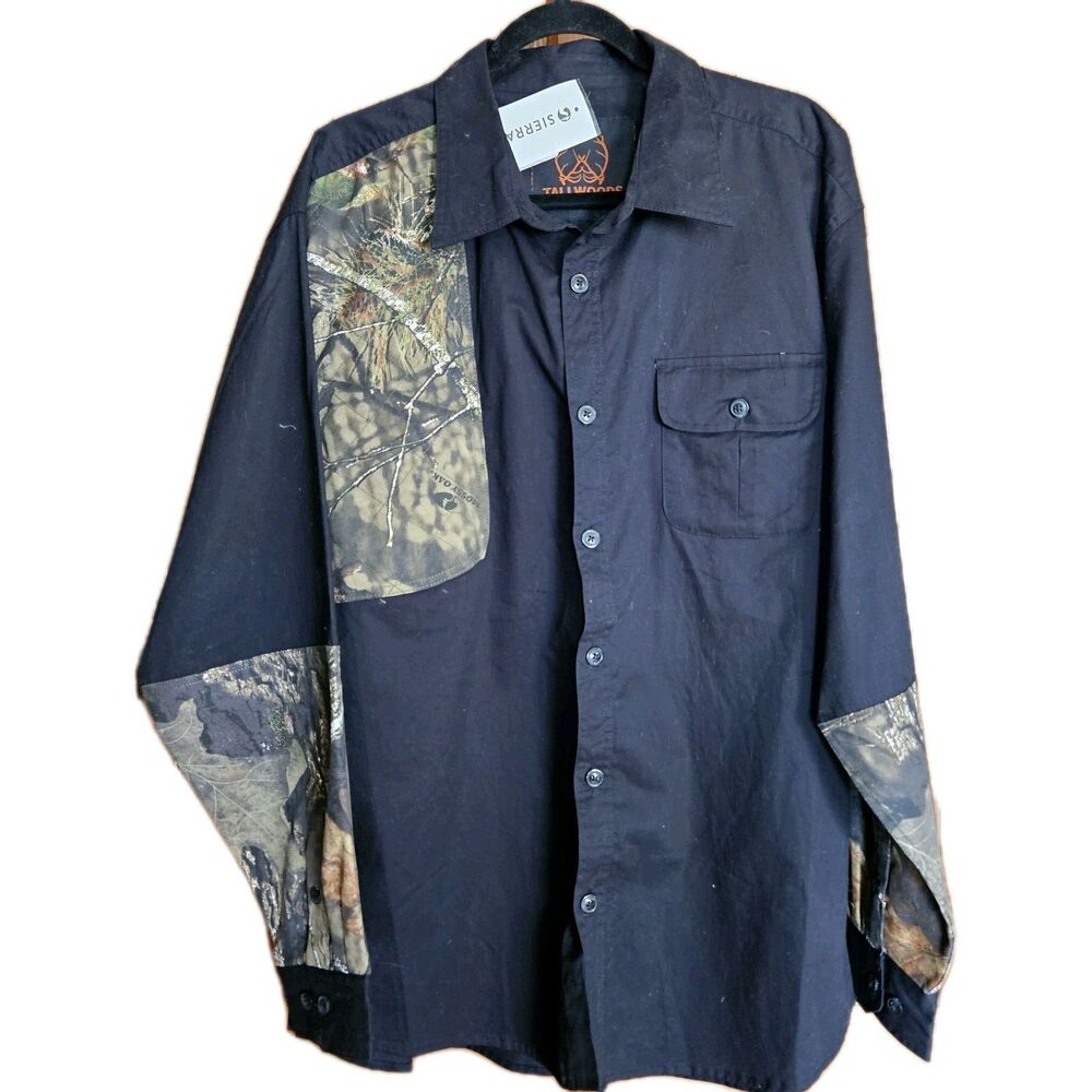 Mossy Oak Tallwoods XXL Button Mossy‎ Oak Camo Black Quilted Shoulder Shirt